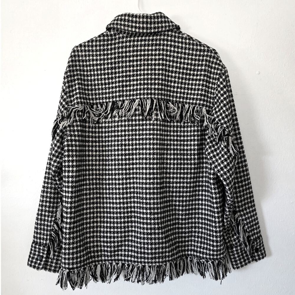 Zara Houndstooth Fringed Overshirt Barn Jacket Oversized Tweed Shacket 4391/737 - Picture 8 of 15